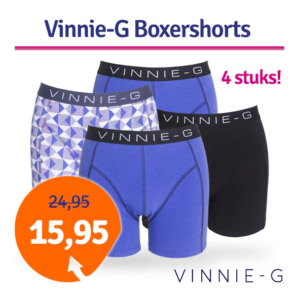 Een Dag Actie - Vinnie-G Boxershorts Royal Blue-Print-Black 4-Pack