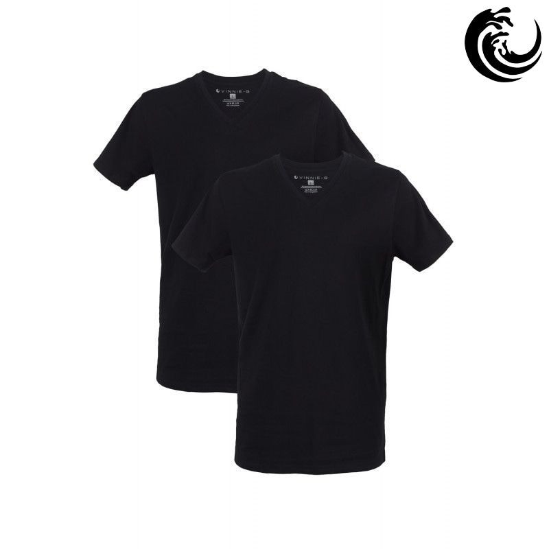Een Dag Actie - Vinnie-G Heren T-Shirt V-Hals Zwart 2-Pack