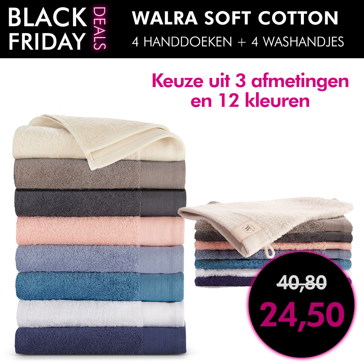 Een Dag Actie - Walra Soft Cotton Badtextiel Pakket 4 Handdoeken + 4 Washandjes