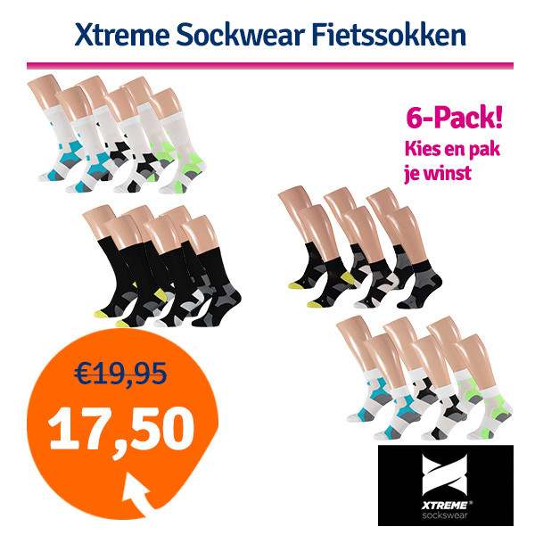 Een Dag Actie - Xtreme Sockswear Fietssokken - 6-Pack Quarter Of Crew Sokken Een Dag Actie - Xtreme Sockswear Fietssokken - 6-Pack Quarter Of Crew Sokken
