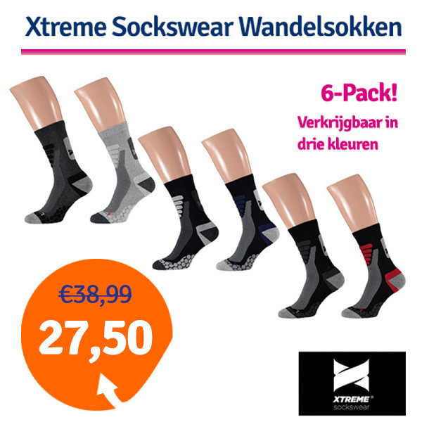 Een Dag Actie - Xtreme Sockswear Wandelsokken 6-Pack - Verkrijgbaar In 3 Kleuren Een Dag Actie - Xtreme Sockswear Wandelsokken 6-Pack - Verkrijgbaar In 3 Kleuren