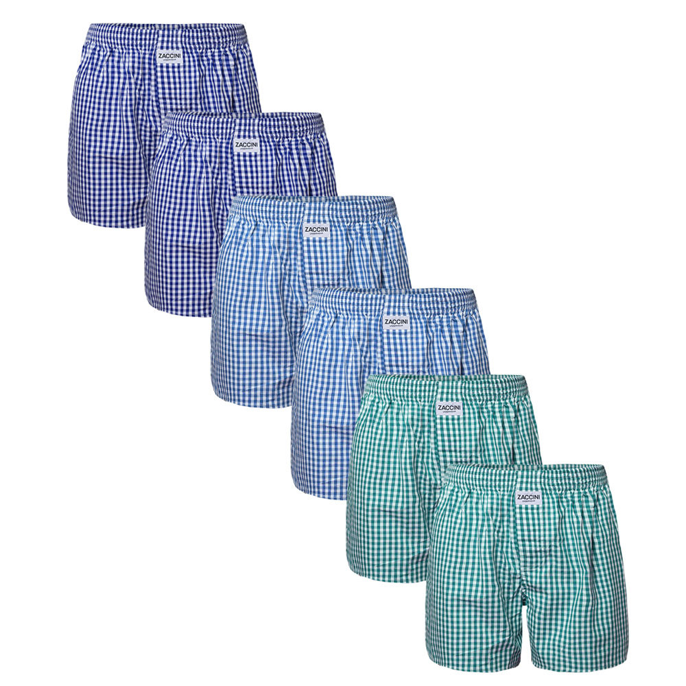 Een Dag Actie - Zaccini Wijde Boxershorts Woven 6-Pack Dark Blue/Light Blue/Green