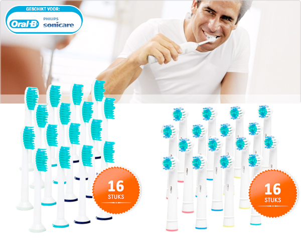 1 Day Fly - 16 Stuks Opzetborstels Voor Oral-​B En Sonicare Tandenborstels