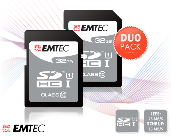 1 Day Fly - 2 Stuks 32Gb Emtec Sd-​Kaarten Class 10