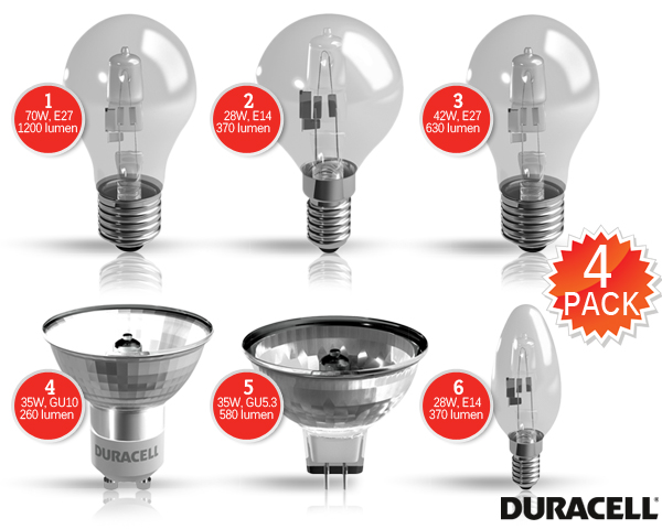 1 Day Fly - 4-​Pack Duracell Halogeen Spaarlampen