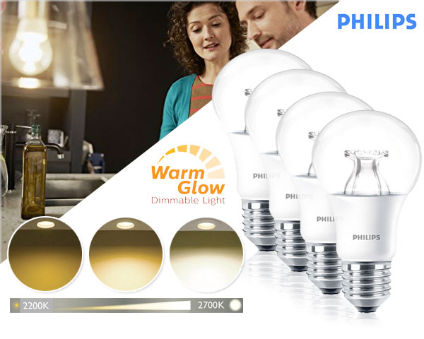 1 Day Fly - 4-Pack Philips Warm Glow Dimbare E27 9W Led Lamp 1 Day Fly - 4-Pack Philips Warm Glow Dimbare E27 9W Led Lamp