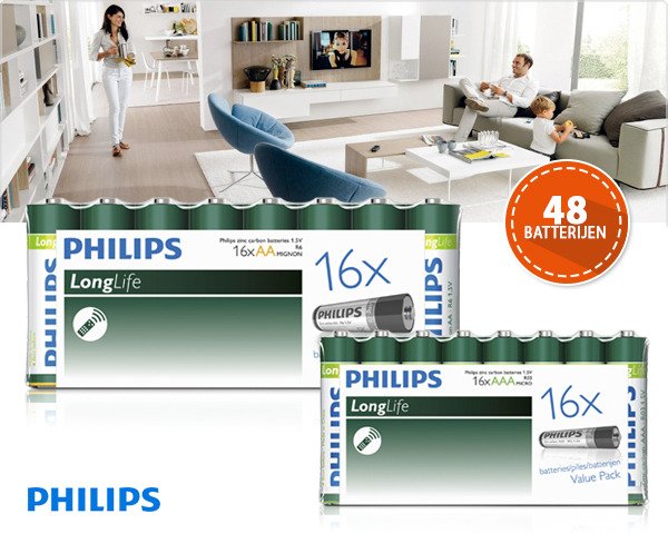 1 Day Fly - 48 Stuks Philips Longlife Aa En/Of Aaa Batterijen