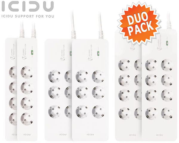 1 Day Fly - Duopack Icidu Surge Protector 4, 6 Of 8 Stopcontacten