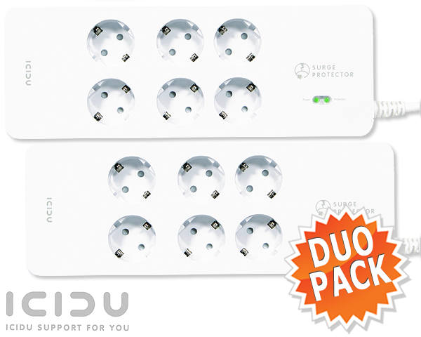 1 Day Fly - Duopack Icidu Surge Protector 6 Stopcontacten