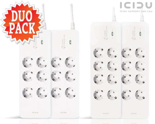 1 Day Fly - Duopack Icidu Surge Protector Met 6 Of 8 Stopcontacten