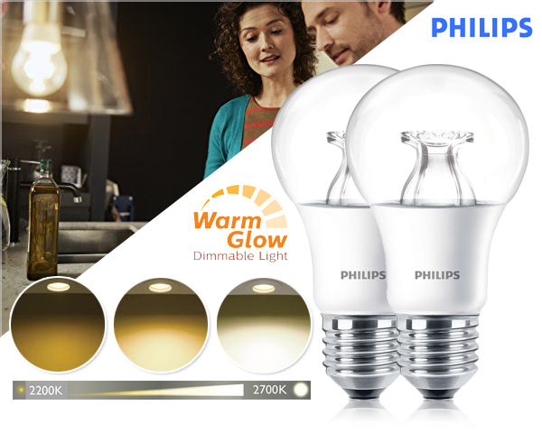1 Day Fly - Duopack Philips Warm Glow Dimbare E27 Led Lamp