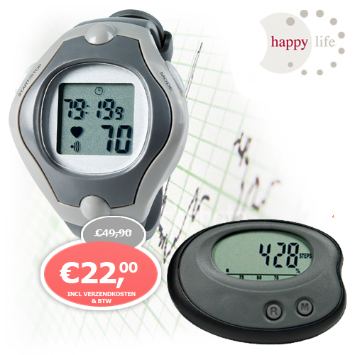 1 Day Fly - Happy Life Hartslagmeter Met Stappenteller 1 Day Fly - Happy Life Hartslagmeter Met Stappenteller