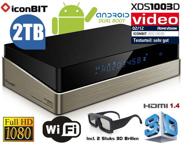 1 Day Fly - Iconbit Full Hd 3D Multimedia Speler Met Wifi, 2Tb Hdd En 3D Brillen 1 Day Fly - Iconbit Full Hd 3D Multimedia Speler Met Wifi, 2Tb Hdd En 3D Brillen