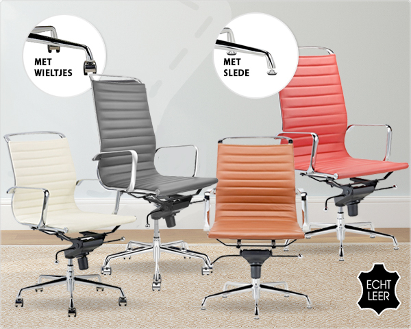 1 Day Fly - Leren Design Bureaustoel Met Wielen Of Slede 1 Day Fly - Leren Design Bureaustoel Met Wielen Of Slede