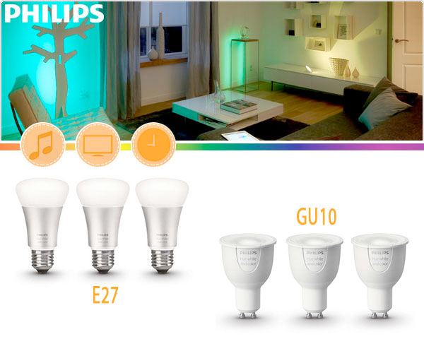 1 Day Fly - Philips Hue Gu10 Of E27 Starterkit Met Drie Lampen 1 Day Fly - Philips Hue Gu10 Of E27 Starterkit Met Drie Lampen