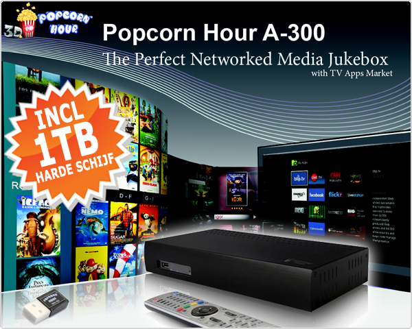 1 Day Fly - Popcorn A300 Full Hd Mediaspeler Incl 1Tb Hdd