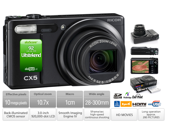 1 Day Fly - Ricoh Cx5 Camera Met 10,7X Optische Zoom En Hd Filmen