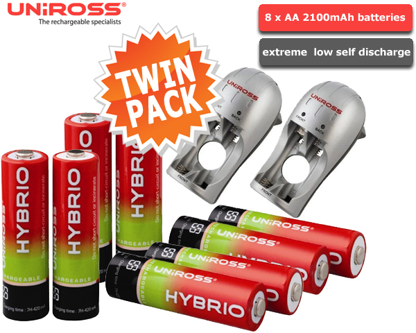 1 Day Fly - Twinpack Uniross Batterijlader Met 2100Mah Aa Batterijen