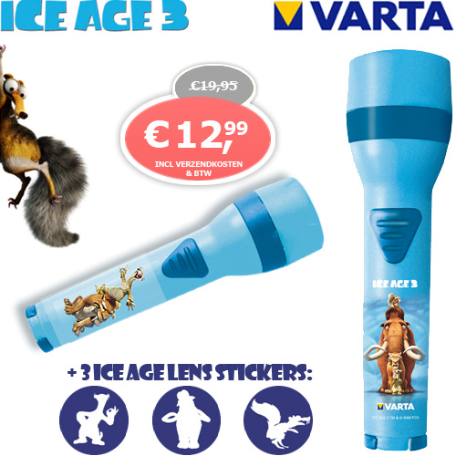 1 Day Fly - Varta Ice Age 3 Kinderzaklamp Incl. Batterijen 1 Day Fly - Varta Ice Age 3 Kinderzaklamp Incl. Batterijen