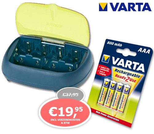 1 Day Fly - Varta Lader Met 4 Batterijen 1 Day Fly - Varta Lader Met 4 Batterijen