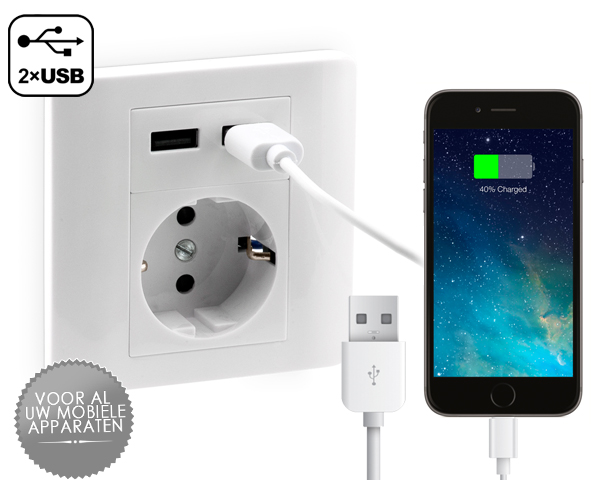 1 Day Fly - Wandstopcontact Met 2 Usb-Poorten 1 Day Fly - Wandstopcontact Met 2 Usb-Poorten