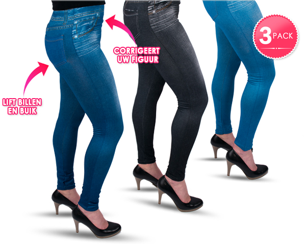 1 Day Fly Lady - 3-Pack Corrigerende Jeans Leggings 1 Day Fly Lady - 3-Pack Corrigerende Jeans Leggings