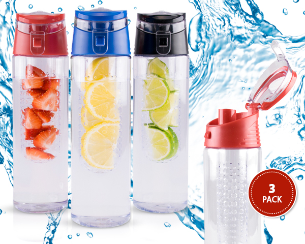 1 Day Fly Lady - 3-Pack Fruit Infuser Waterflessen Met Handige Drinktuit 1 Day Fly Lady - 3-Pack Fruit Infuser Waterflessen Met Handige Drinktuit
