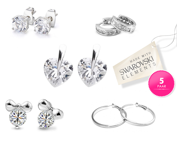 1 Day Fly Lady - 5 Paar Oorbellen Met Swarovski Elements 1 Day Fly Lady - 5 Paar Oorbellen Met Swarovski Elements