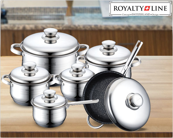 1 Day Fly Lady - 6-Delige Royalty Line Rvs Pannenset Met Hapjespan En Deksels 1 Day Fly Lady - 6-Delige Royalty Line Rvs Pannenset Met Hapjespan En Deksels