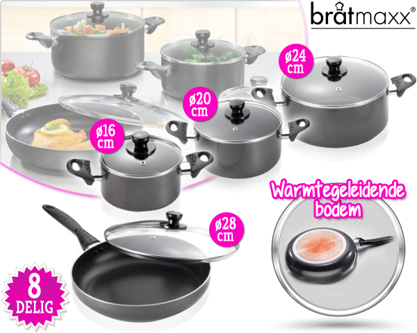 1 Day Fly Lady - 8-Delige Pannenset Van Bratmaxx 1 Day Fly Lady - 8-Delige Pannenset Van Bratmaxx