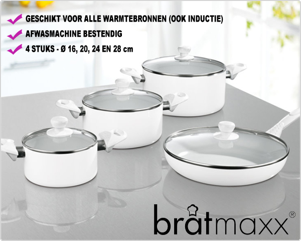 1 Day Fly Lady - Brat Maxx 8 Delige Pannenset Geschikt Voor Inductie 1 Day Fly Lady - Brat Maxx 8 Delige Pannenset Geschikt Voor Inductie