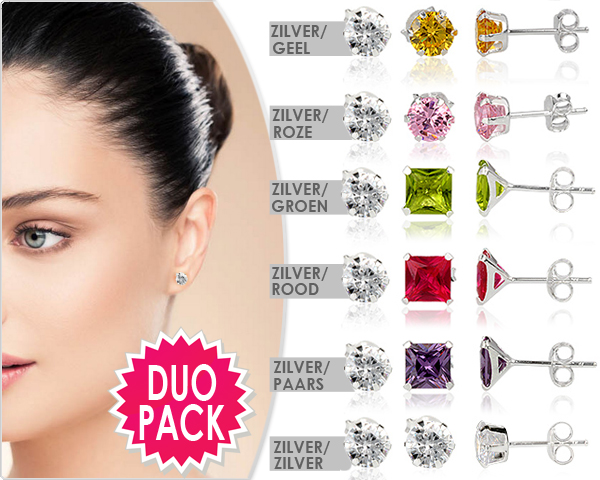 1 Day Fly Lady - Dubbel Setje Cubic Zirkonia Oorstekers 1 Day Fly Lady - Dubbel Setje Cubic Zirkonia Oorstekers