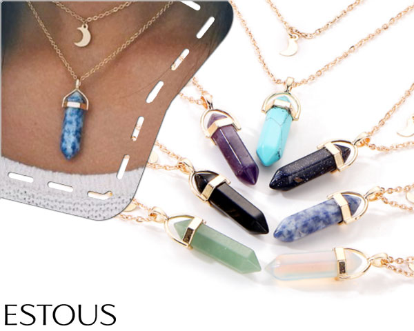 1 Day Fly Lady - Layered Moon En Gemstone Ketting 1 Day Fly Lady - Layered Moon En Gemstone Ketting