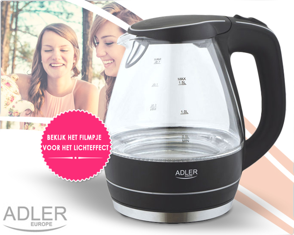 1 Day Fly Lady - Prachtig Glazen Waterkoker Met Led-Verlichting 1 Day Fly Lady - Prachtig Glazen Waterkoker Met Led-Verlichting