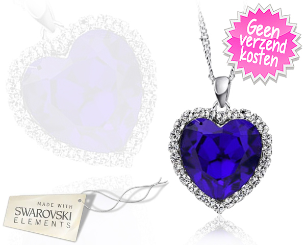 1 Day Fly Lady - Prachtige Sea Blue Hart Ketting Met Swarovski Elements 1 Day Fly Lady - Prachtige Sea Blue Hart Ketting Met Swarovski Elements