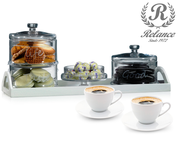 1 Day Fly Lady - Set Van 3 Stapelpotten Op Witte Tray 1 Day Fly Lady - Set Van 3 Stapelpotten Op Witte Tray