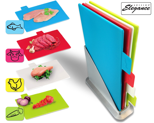 1 Day Fly Lady - Set Van 4 Kunststof Snijplanken + Houder 1 Day Fly Lady - Set Van 4 Kunststof Snijplanken + Houder