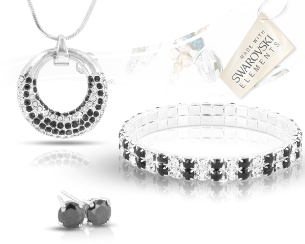1 Day Fly Lady - Swarovski Sieradensetje Zwart/wit 1 Day Fly Lady - Swarovski Sieradensetje Zwart/wit