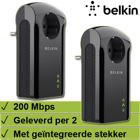 1masterdeal - 2X Belkin Surf Powerline Av200 + Stekkerdoos