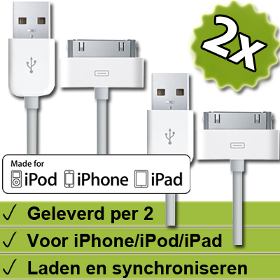 1masterdeal - 2X Usb 2.0 Kabel Voor Iphone/ Ipod/ Ipad 1masterdeal - 2X Usb 2.0 Kabel Voor Iphone/ Ipod/ Ipad