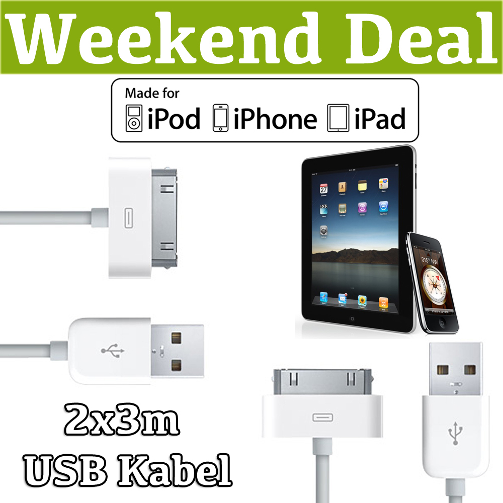 1masterdeal - 2X Usb Kabel Voor Iphone/ipod/ipad (3M)