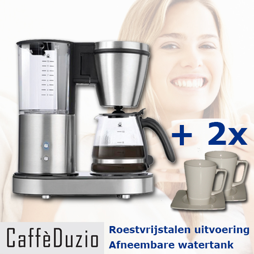 1masterdeal - Rvs Koffiezetter Met Gratis 2X Kop En Schotel