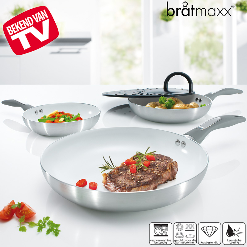 24 Deluxe - Bratmaxx 3-Delige Keramische Pannenset + Gratis Spatdeksel 24 Deluxe - Bratmaxx 3-Delige Keramische Pannenset + Gratis Spatdeksel