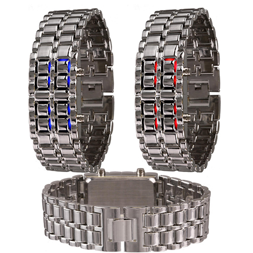 24 Deluxe - Led Samurai Design Horloge In Rvs 24 Deluxe - Led Samurai Design Horloge In Rvs