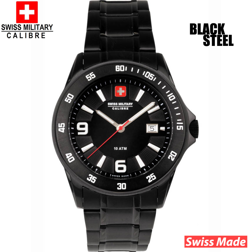 24 Deluxe - Swiss Military Calibre Target Black Steel 24 Deluxe - Swiss Military Calibre Target Black Steel