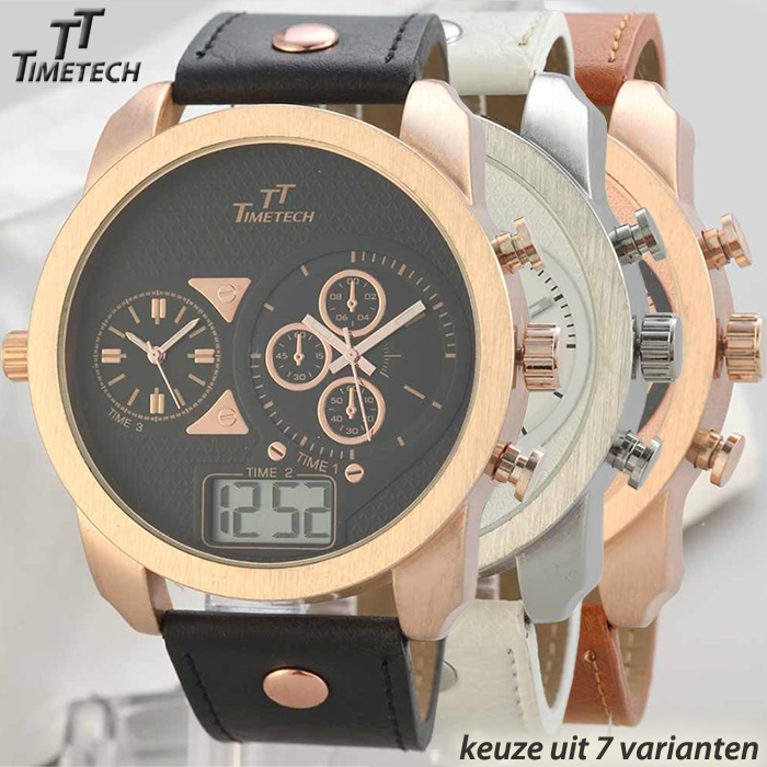 24 Deluxe - Xxxl Triple Time Fashion Horloge 24 Deluxe - Xxxl Triple Time Fashion Horloge