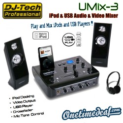 One Time Deal - Dj-tech Umix-3 Ipod Audio & Video Mixer Met Usb Player (Inclusief Speakers & Hoofdtelefoon)