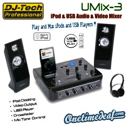 One Time Deal - Dj-tech Umix-3 Ipod Audio & Video Mixer Met Usb Player (Inclusief Speakers & Hoofdtelefoon) One Time Deal - Dj-tech Umix-3 Ipod Audio & Video Mixer Met Usb Player (Inclusief Speakers & Hoofdtelefoon)