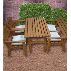 One Time Deal - Houten Tuinset Tafel, Bank En 2 Tuinstoelen (Gebeitst) One Time Deal - Houten Tuinset Tafel, Bank En 2 Tuinstoelen (Gebeitst)