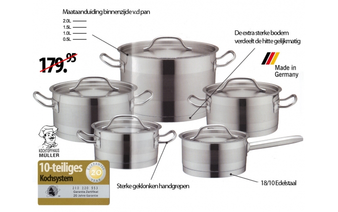Click to Buy - 10-delige Pannenset Hotelserie Click to Buy - 10-delige Pannenset Hotelserie
